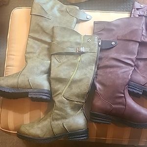2 pair of Boots, size 6.5, 1 brown, 1olive green, brand new